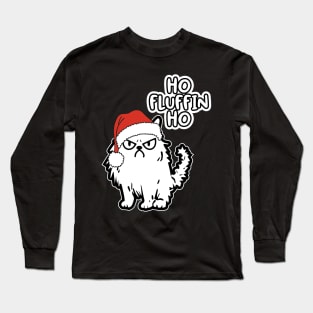 Funny reluctant Christmas Cat with santa hat Long Sleeve T-Shirt